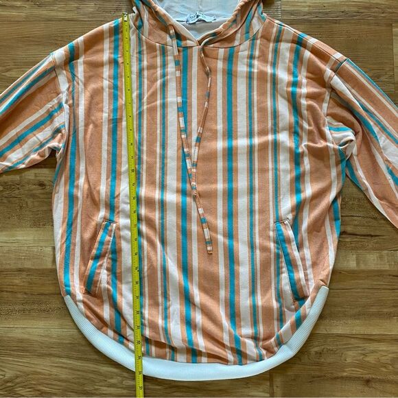 CRAZY TRAIN M Orange Teal Striped Hoodie Casual Western Boho Southwestern 70s - Picture 14 of 16